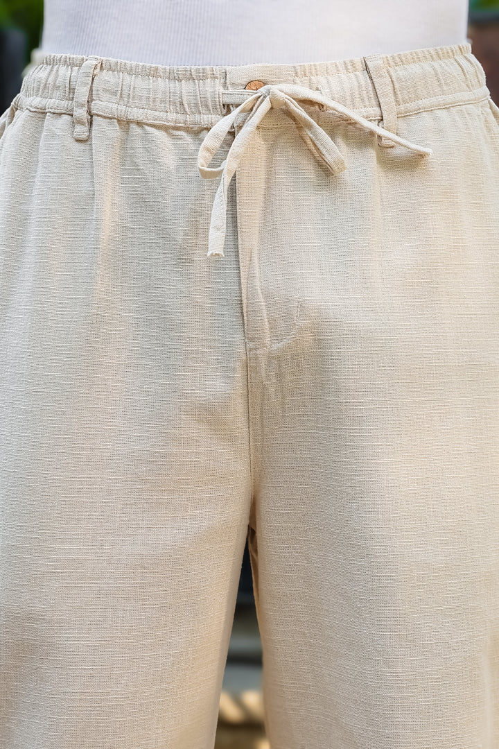 Linen : Off White Baggy Trousers