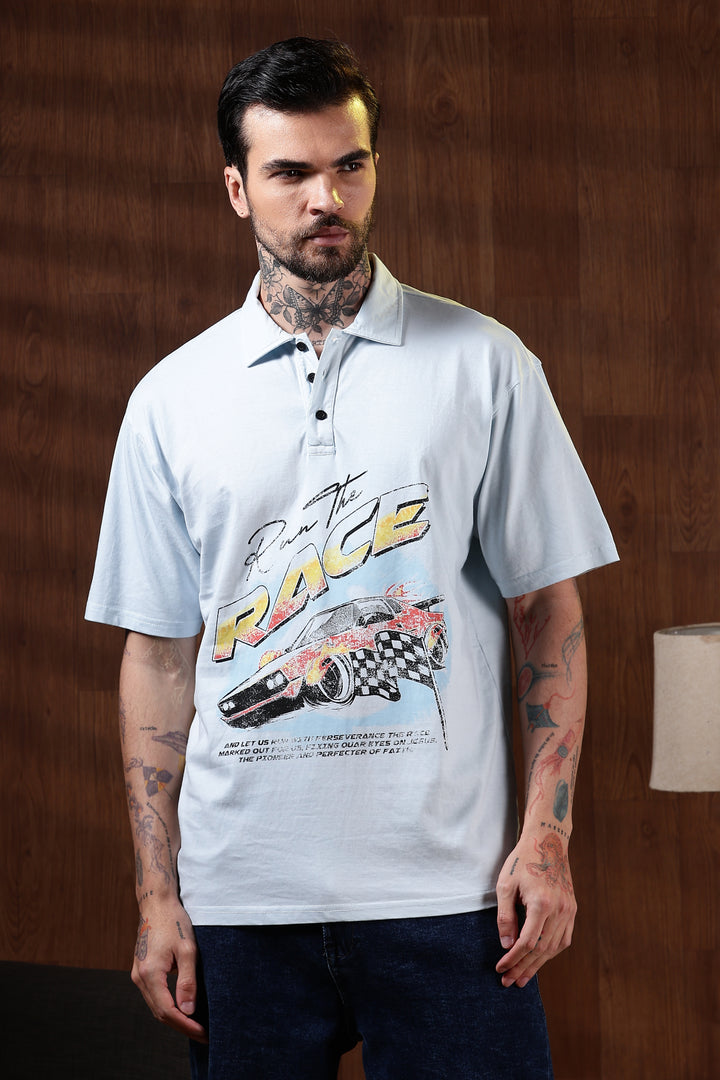 Race: Dyed Blue Oversized Polo