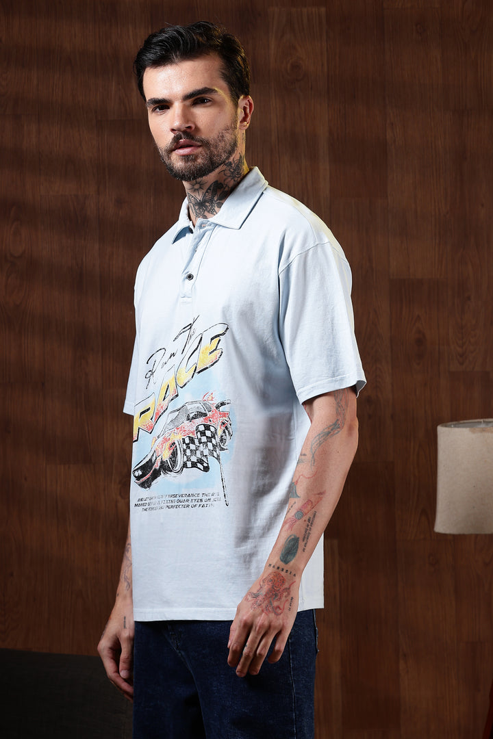 Race: Dyed Blue Oversized Polo