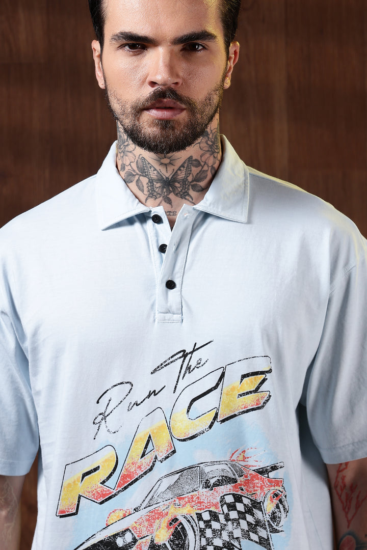 Race: Dyed Blue Oversized Polo