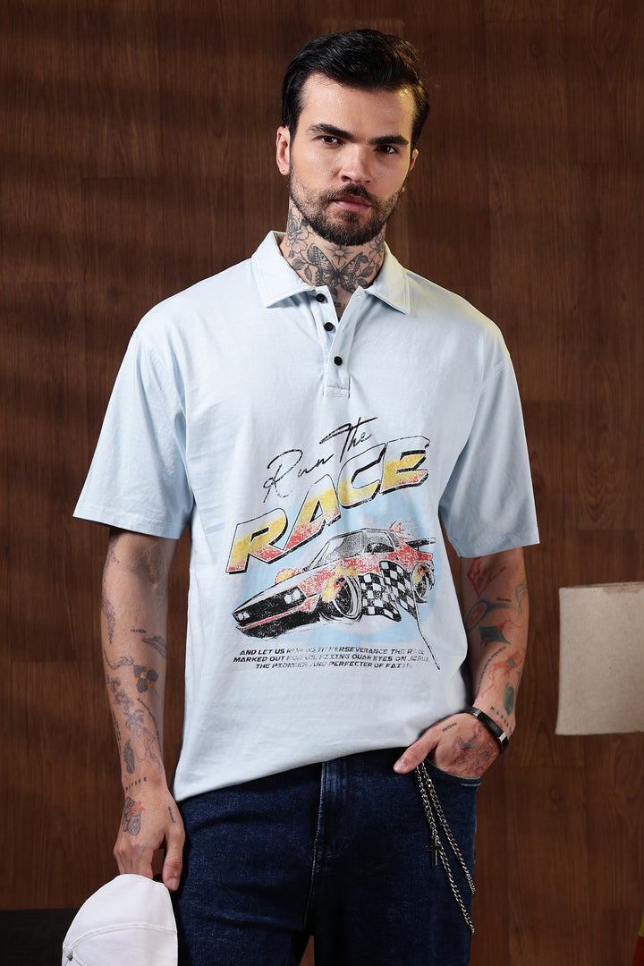 Race: Dyed Blue Oversized Polo