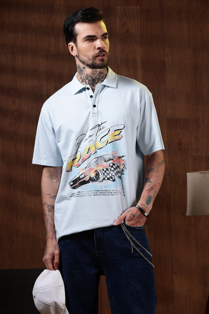 Race: Dyed Blue Oversized Polo