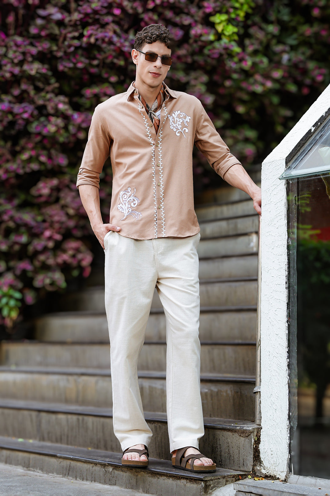 Hidden Treasure Brown Embroidery Linen Shirt