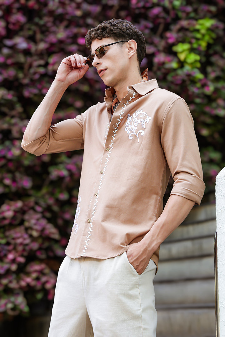 Hidden Treasure Brown Embroidery Linen Shirt