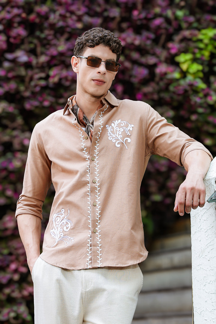 Hidden Treasure Brown Embroidery Linen Shirt