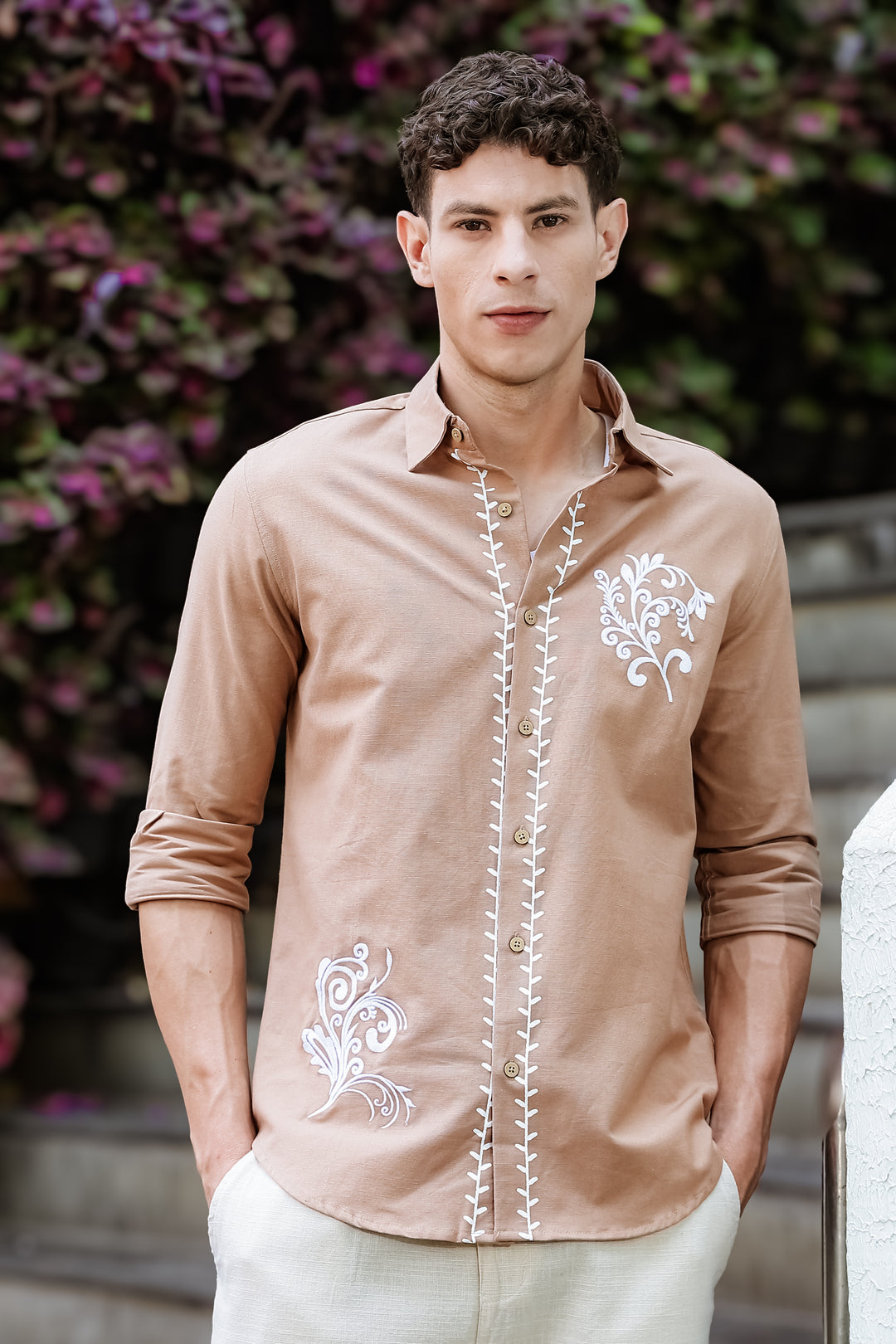 Hidden Treasure Brown Embroidery Linen Shirt
