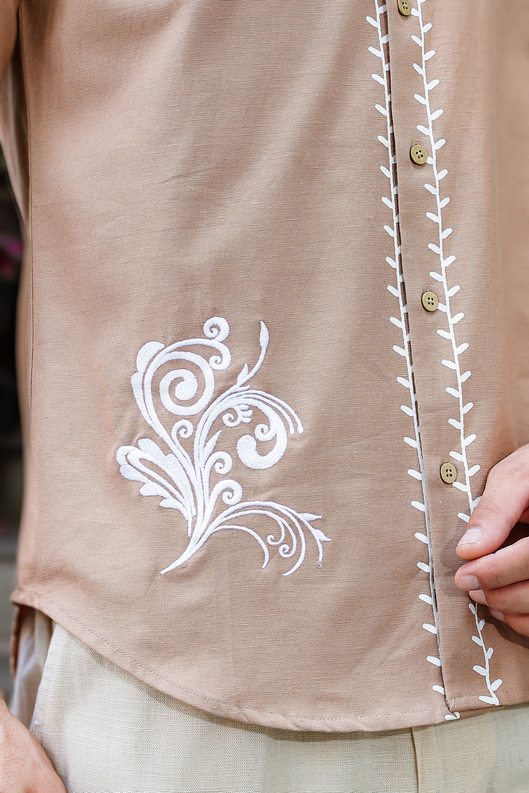 Hidden Treasure Brown Embroidery Linen Shirt