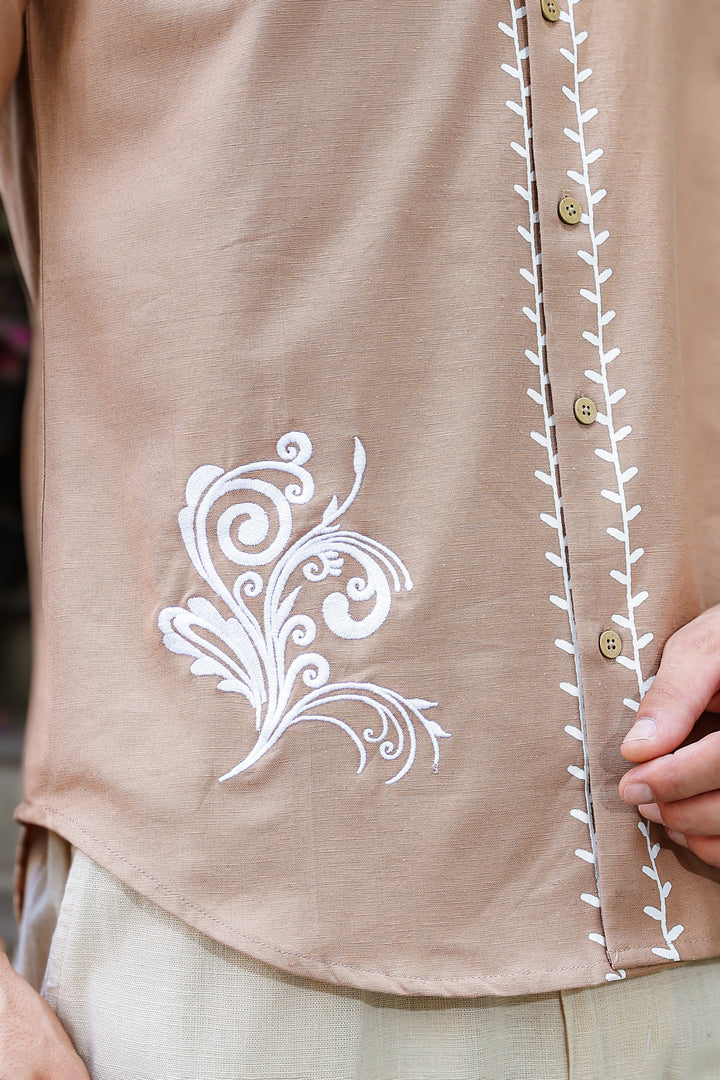 Hidden Treasure Brown Embroidery Linen Shirt