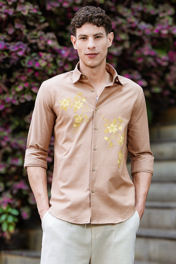 Unrefined Beauty Brown Printed Linen Shirt