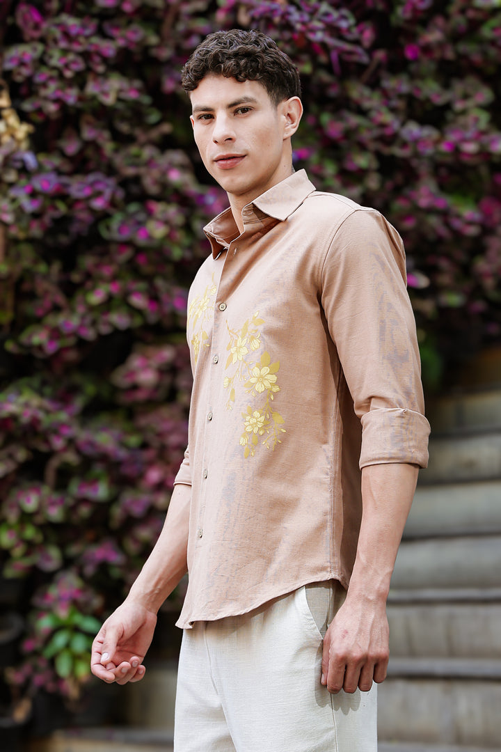 Unrefined Beauty Brown Printed Linen Shirt