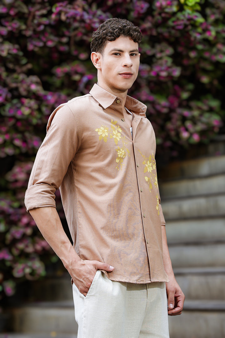 Unrefined Beauty Brown Printed Linen Shirt