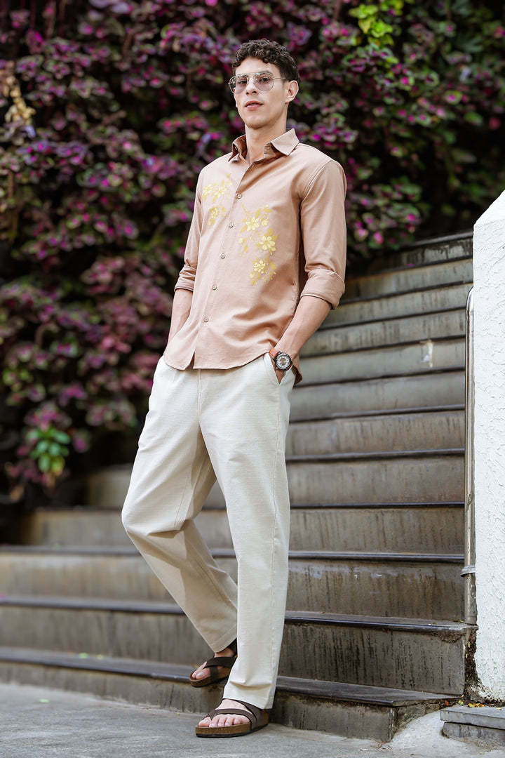 Unrefined Beauty Brown Printed Linen Shirt