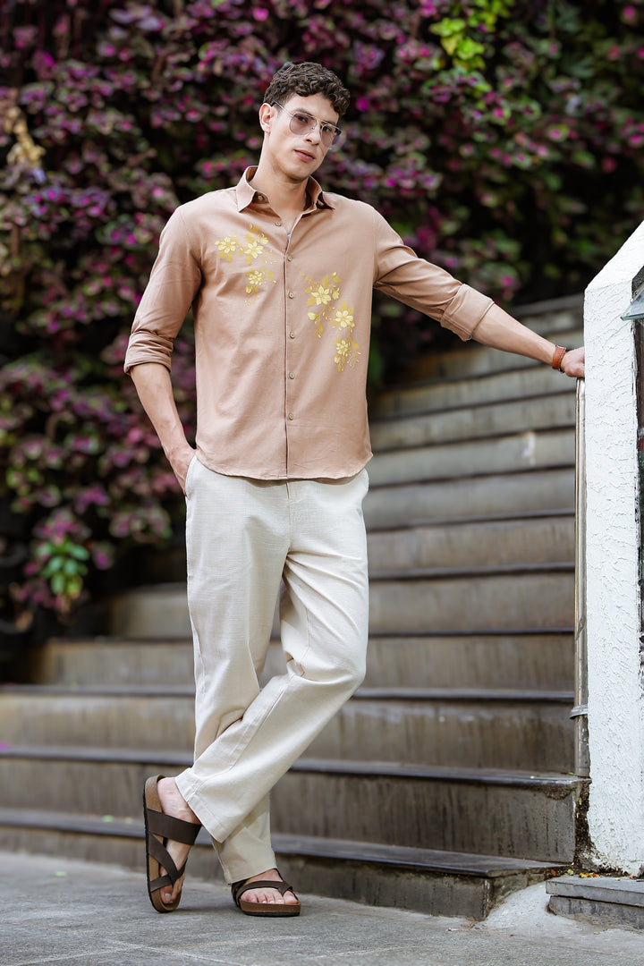 Unrefined Beauty Brown Printed Linen Shirt