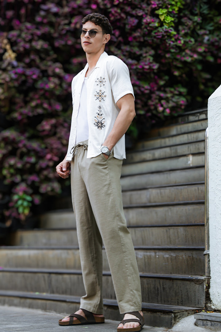 Conventional Embroidery Textured Fabric Shirt