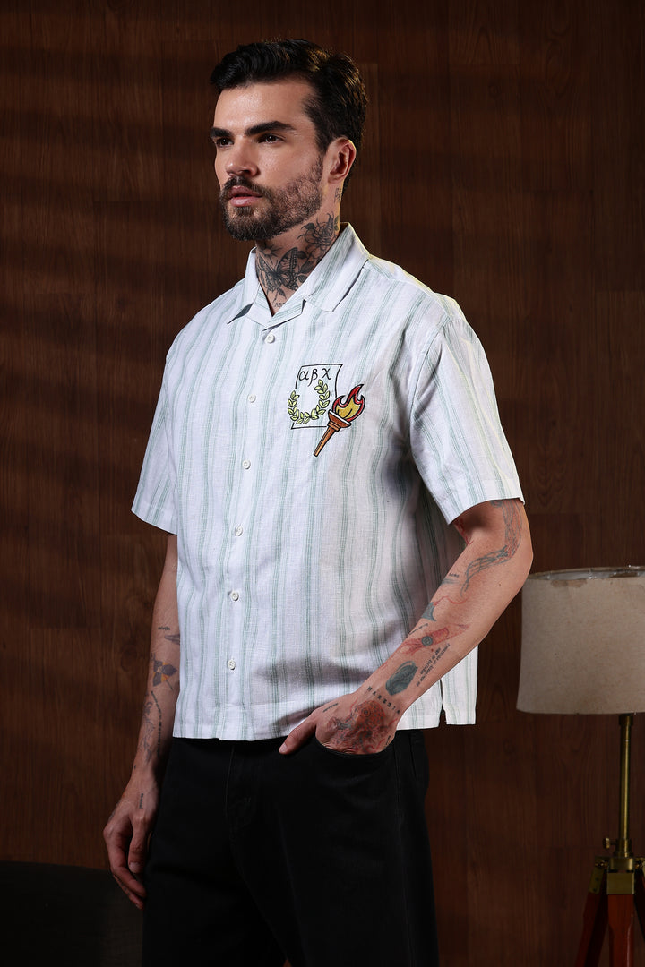 Greek Inspiration: Green Stripes Boxy Fit Cuban Shirt