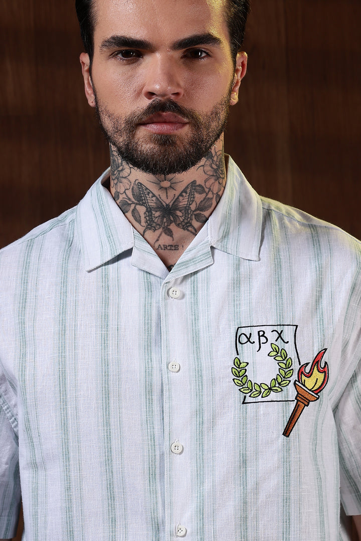 Greek Inspiration: Green Stripes Boxy Fit Cuban Shirt