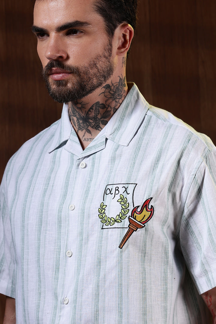 Greek Inspiration: Green Stripes Boxy Fit Cuban Shirt