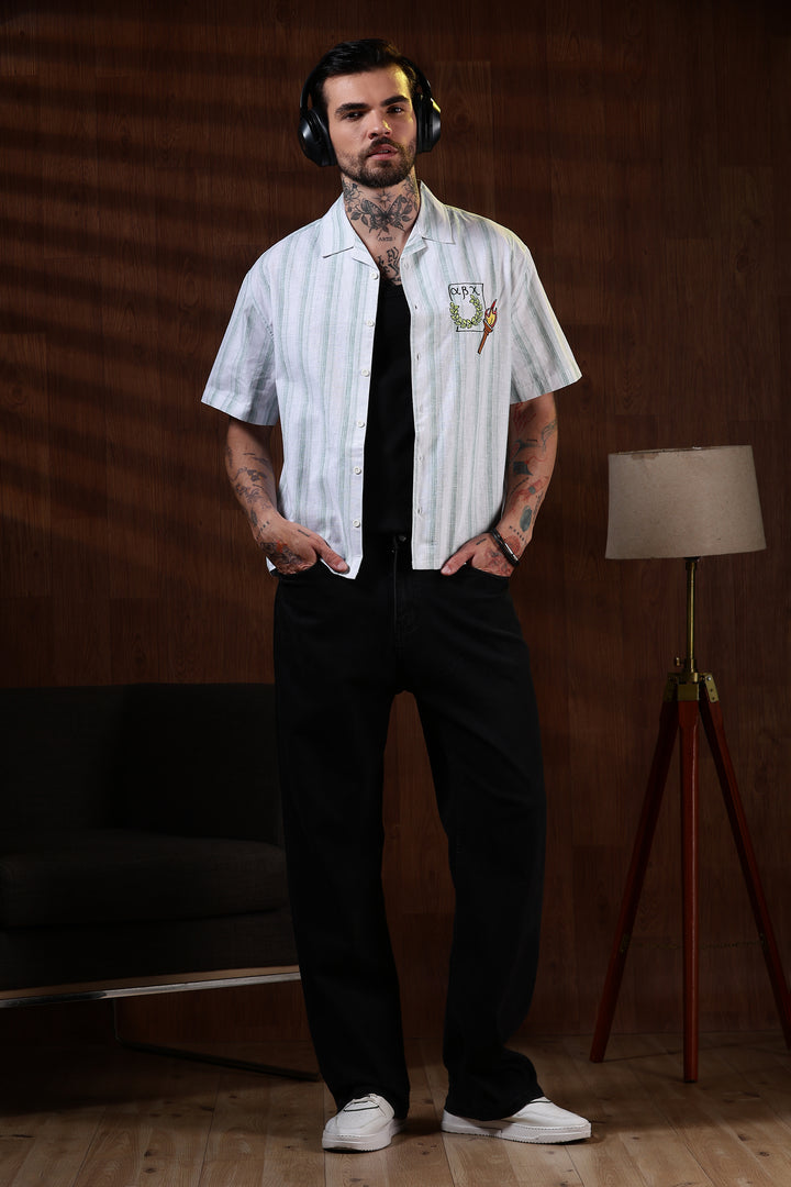 Greek Inspiration: Green Stripes Boxy Fit Cuban Shirt