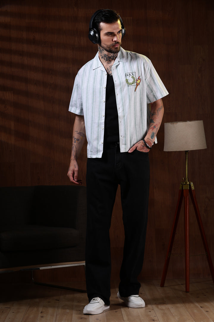 Greek Inspiration: Green Stripes Boxy Fit Cuban Shirt