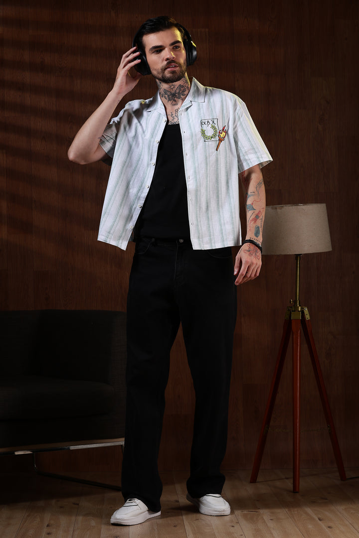 Greek Inspiration: Green Stripes Boxy Fit Cuban Shirt