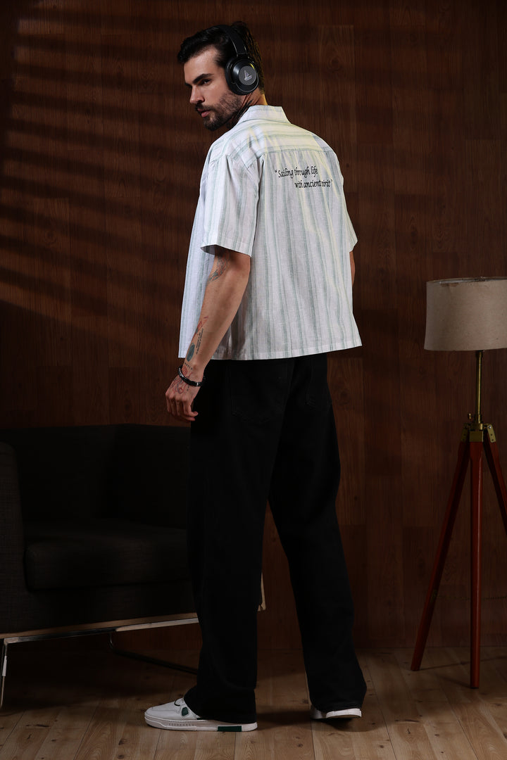 Greek Inspiration: Green Stripes Boxy Fit Cuban Shirt