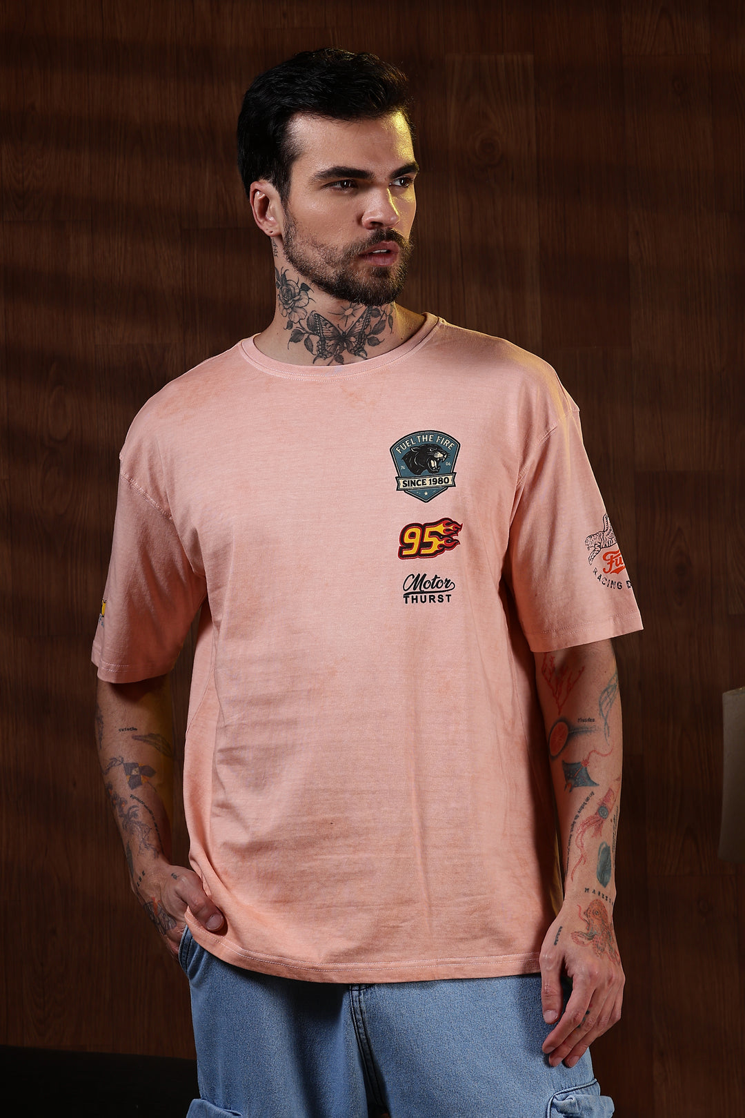 Motor-Thrust : Dyed Peach Oversized Tshirt