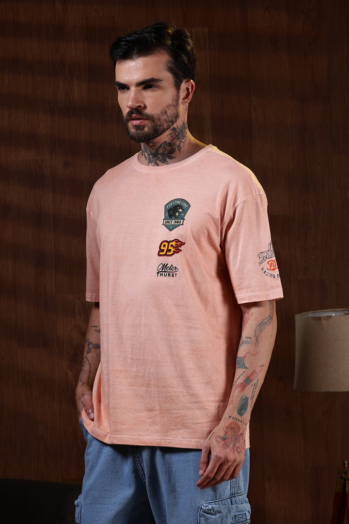 Motor-Thrust : Dyed Peach Oversized Tshirt