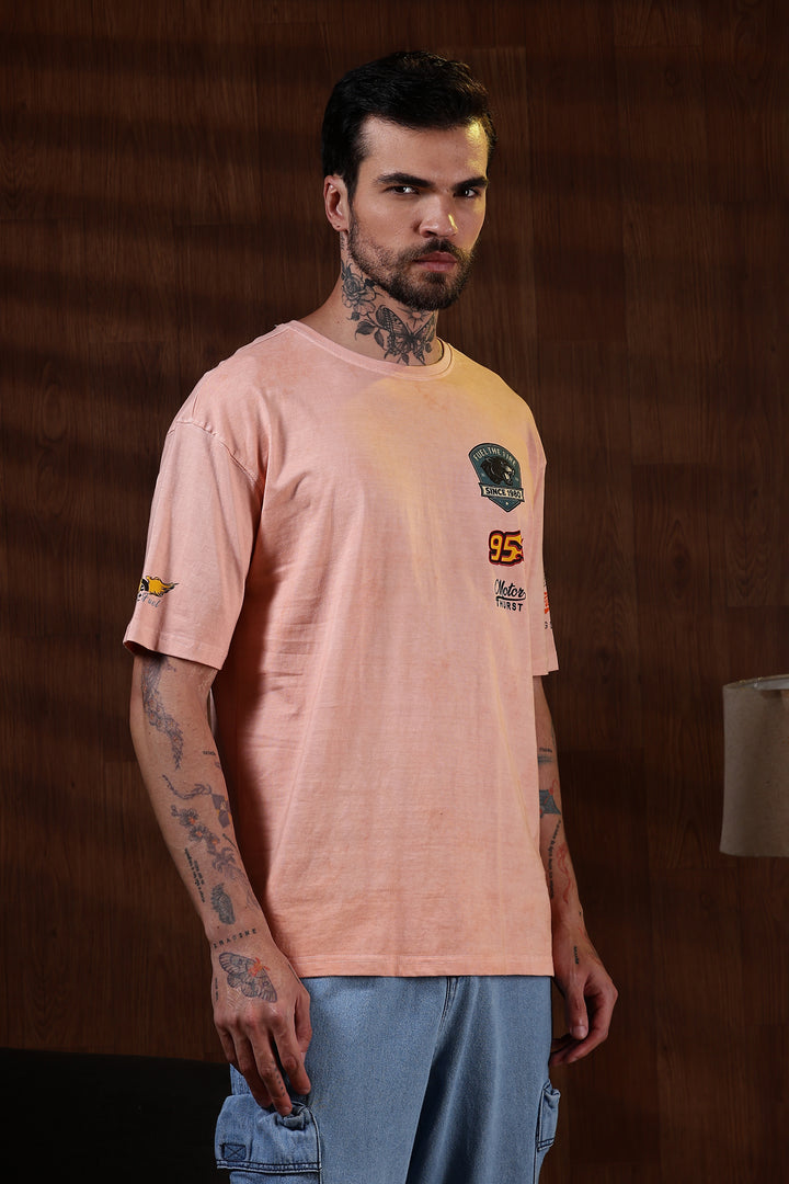 Motor-Thrust : Dyed Peach Oversized Tshirt