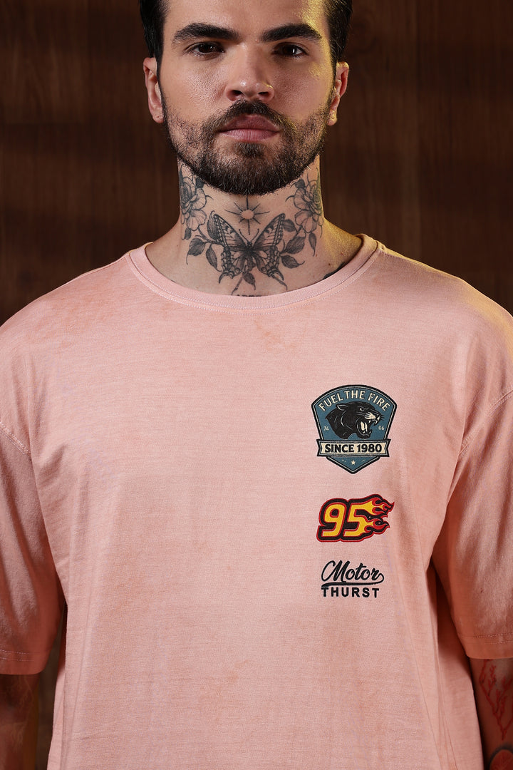 Motor-Thrust : Dyed Peach Oversized Tshirt