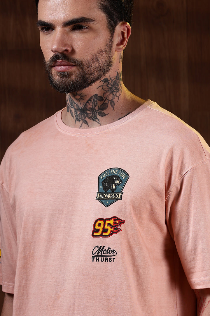 Motor-Thrust : Dyed Peach Oversized Tshirt