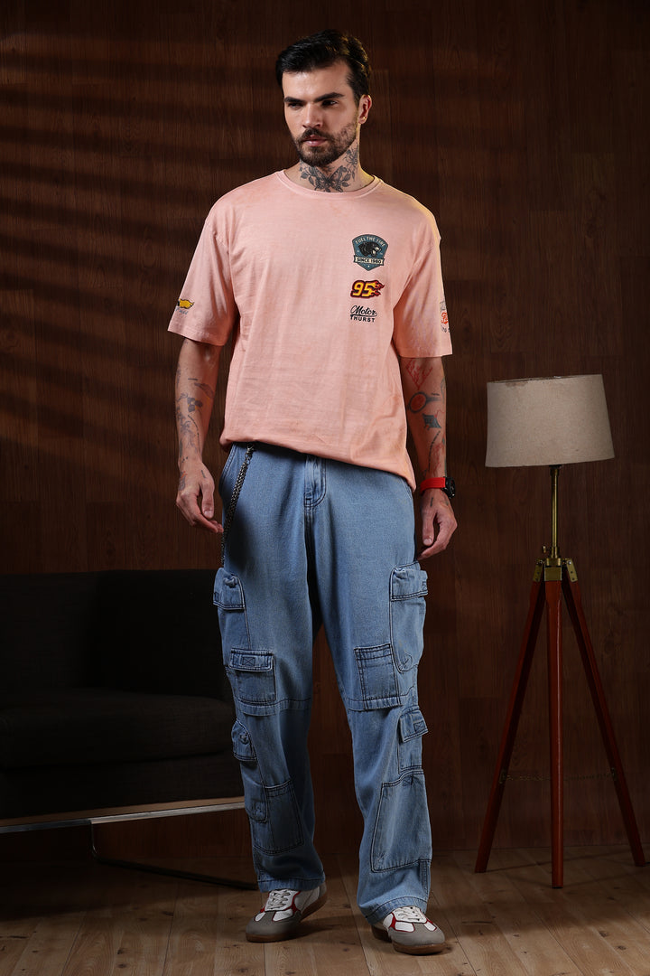 Motor-Thrust : Dyed Peach Oversized Tshirt