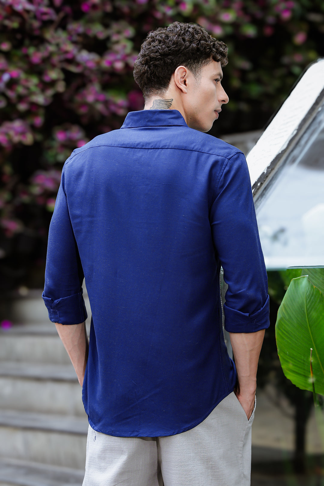 Embroidery : Structure Blue Linen Shirt