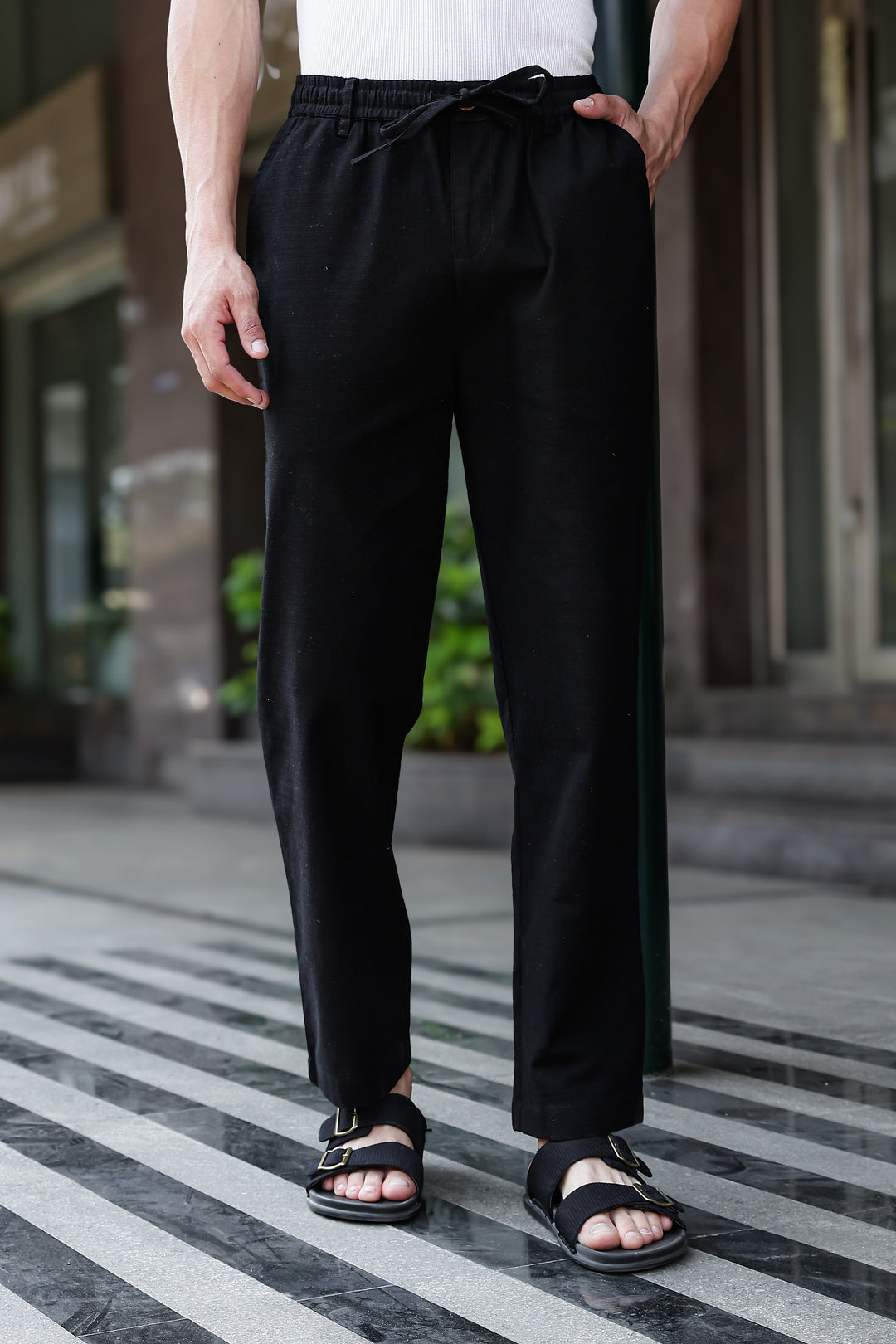 Linen : Black Baggy Trousers