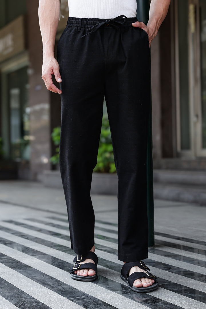 Linen : Black Baggy Trousers