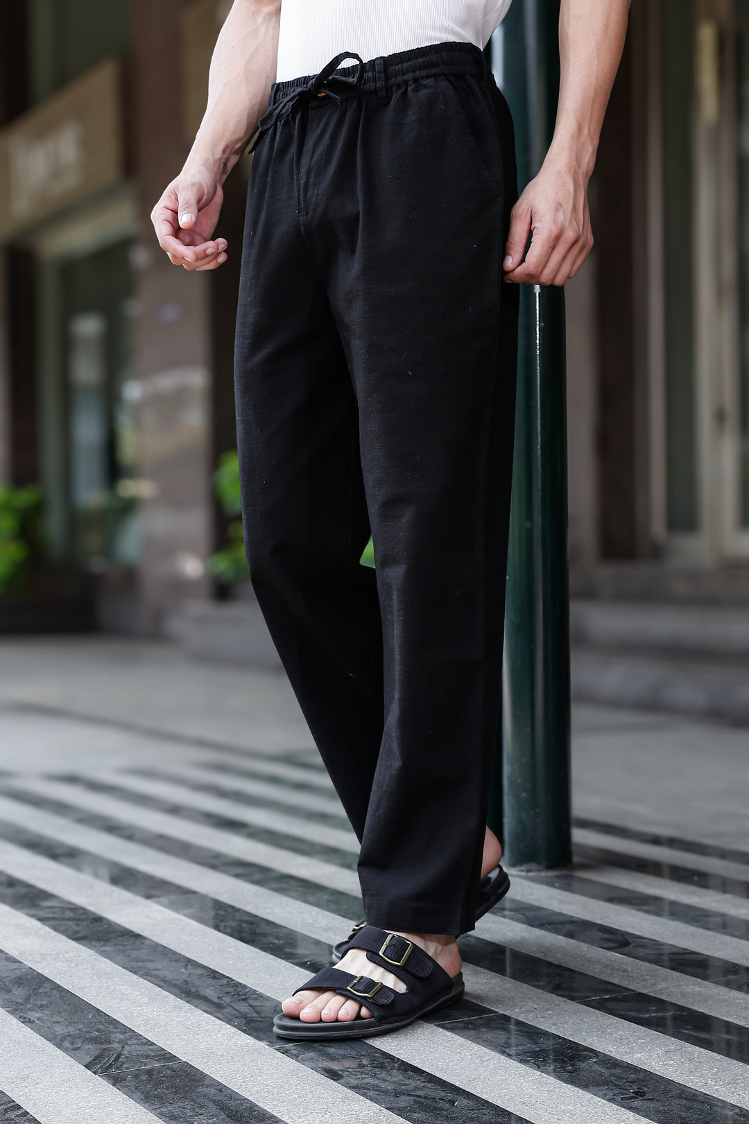 Linen : Black Baggy Trousers