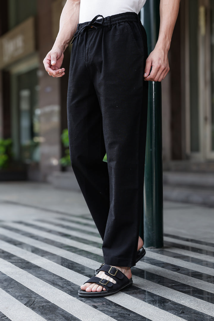 Linen : Black Baggy Trousers