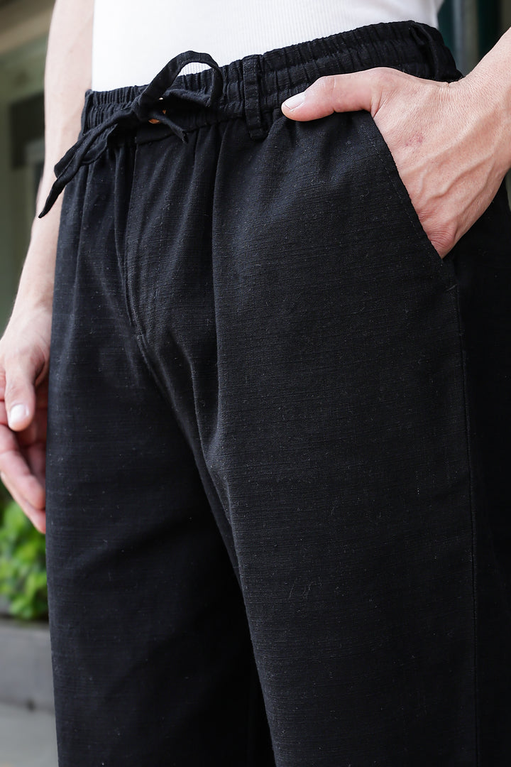 Linen : Black Baggy Trousers