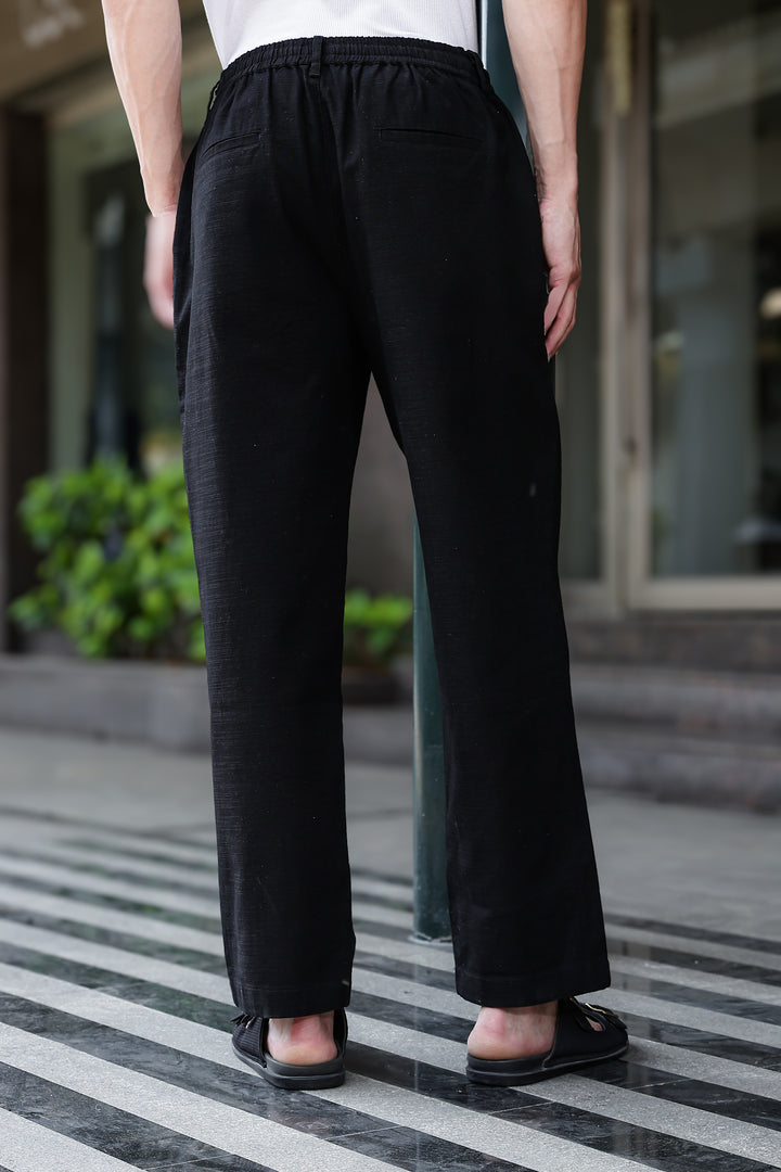 Linen : Black Baggy Trousers