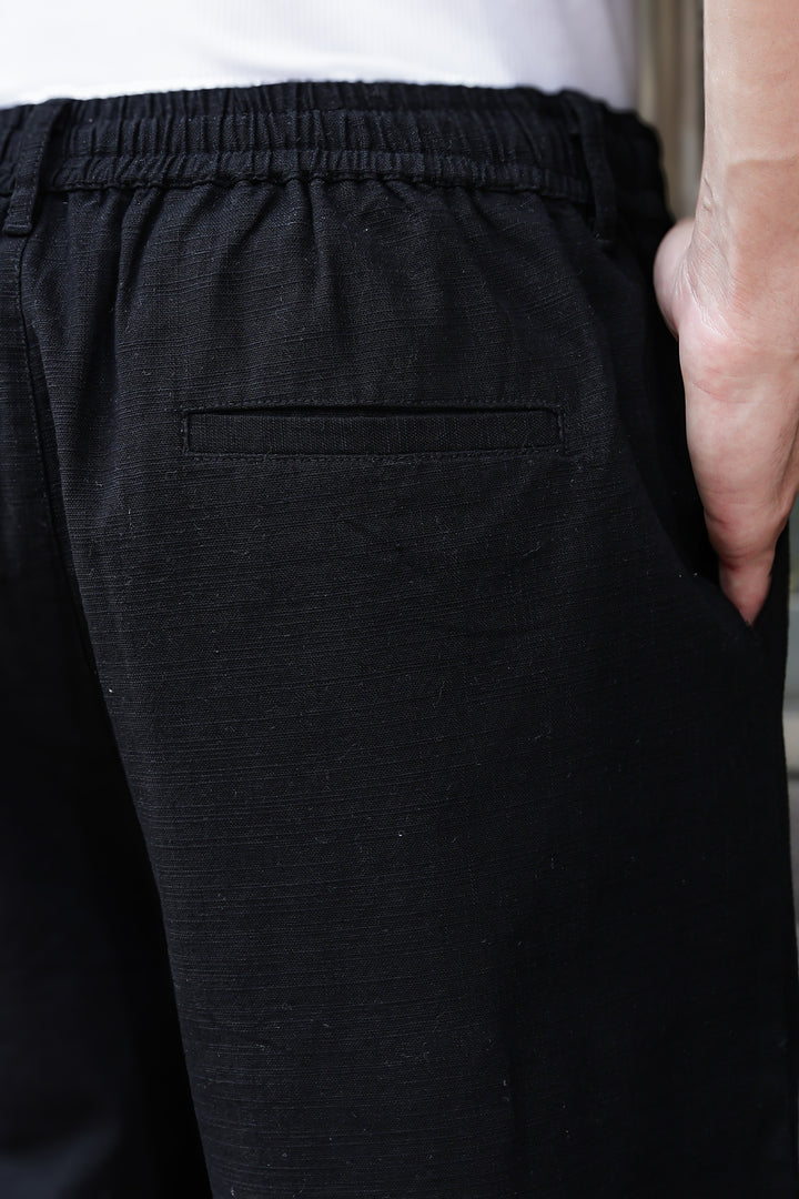 Linen : Black Baggy Trousers
