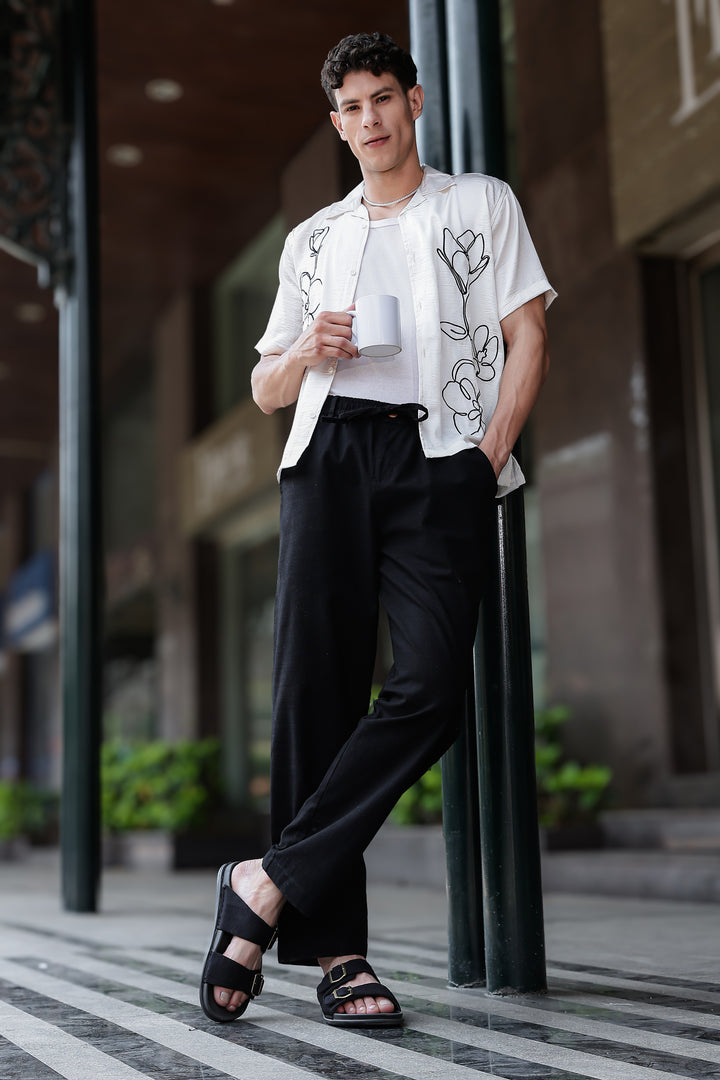 Linen : Black Baggy Trousers
