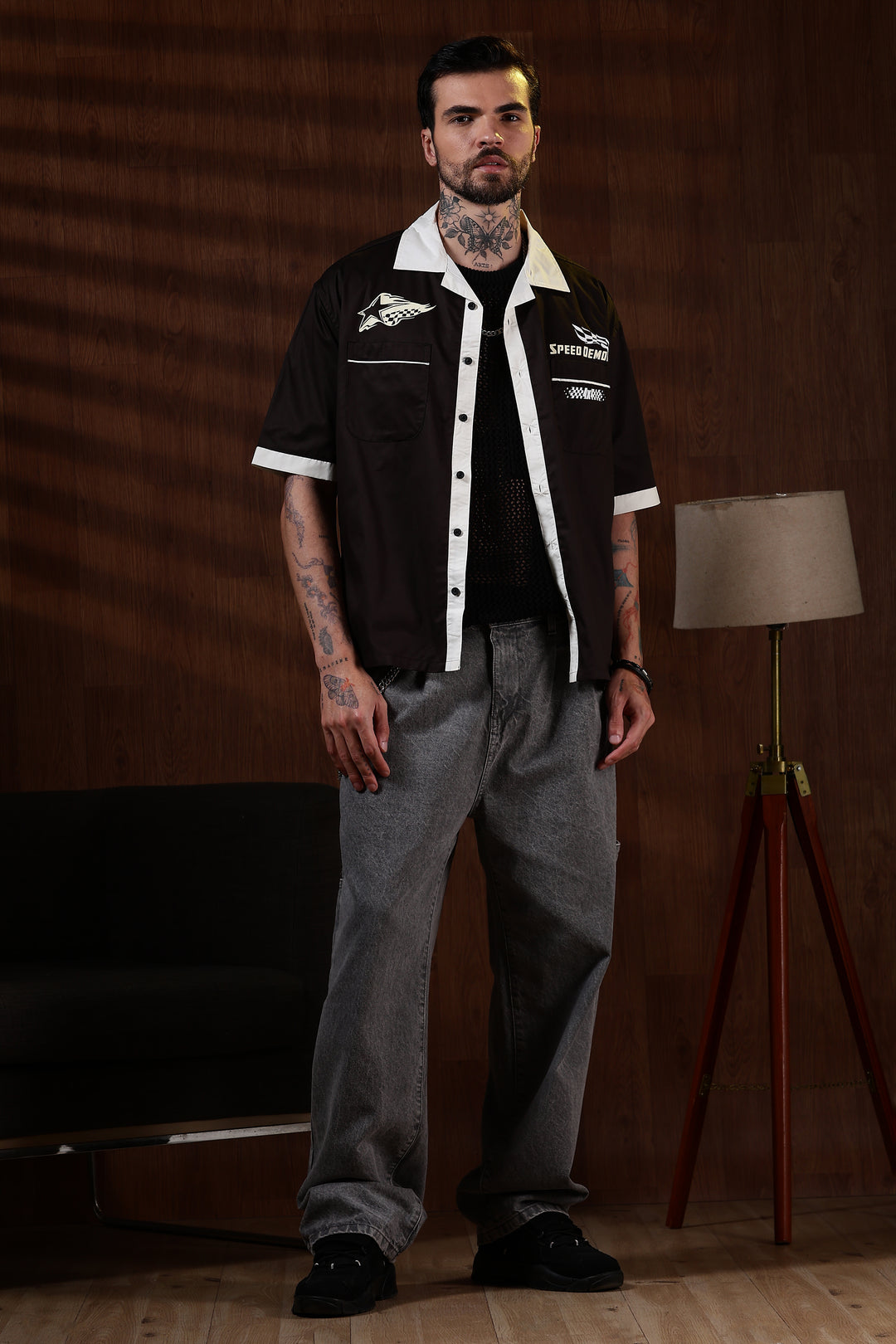 Racing: Brown Oversized Cotton Shirt