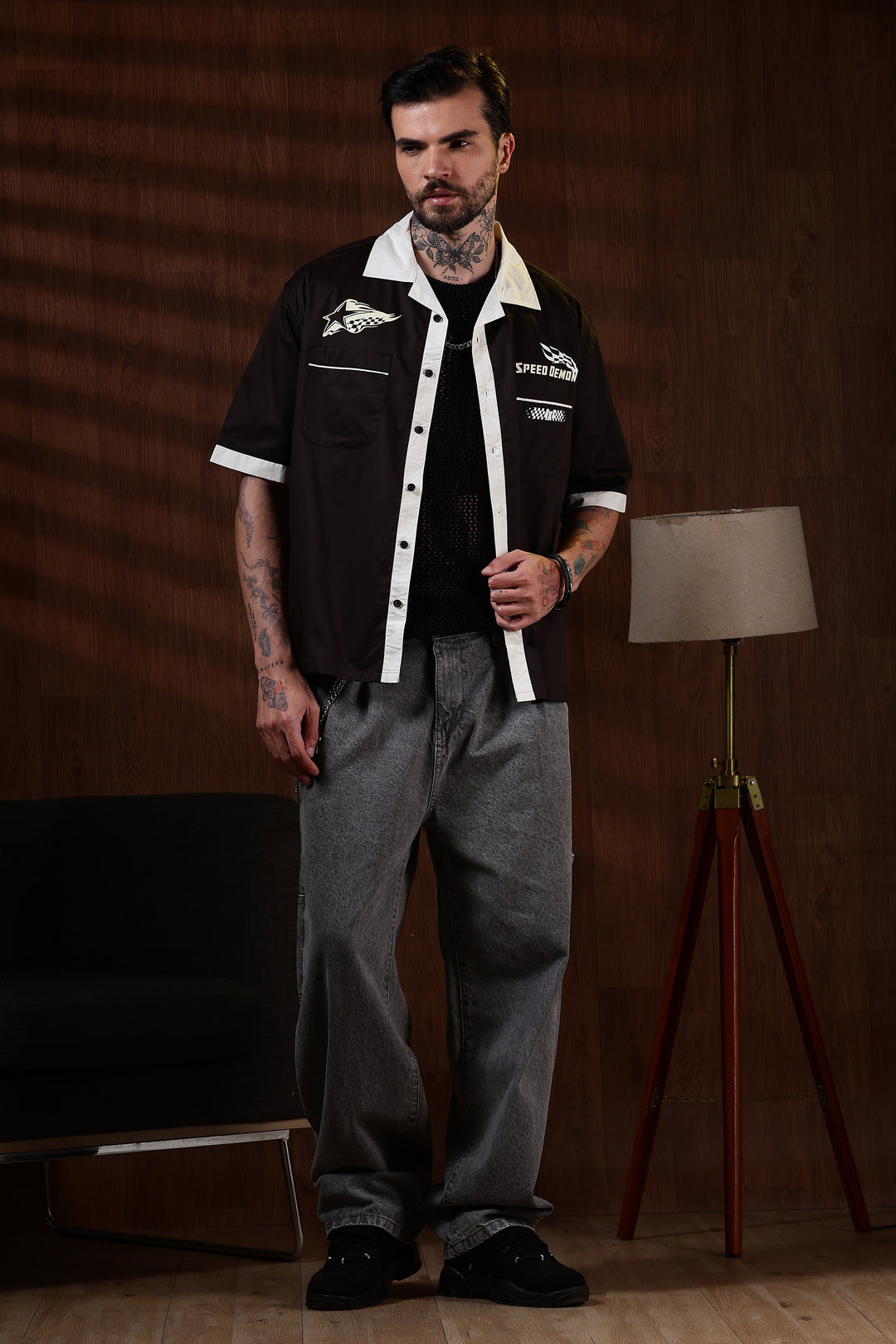 Racing: Brown Oversized Cotton Shirt
