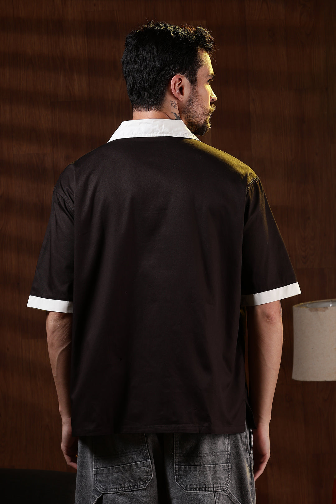 Racing: Brown Oversized Cotton Shirt