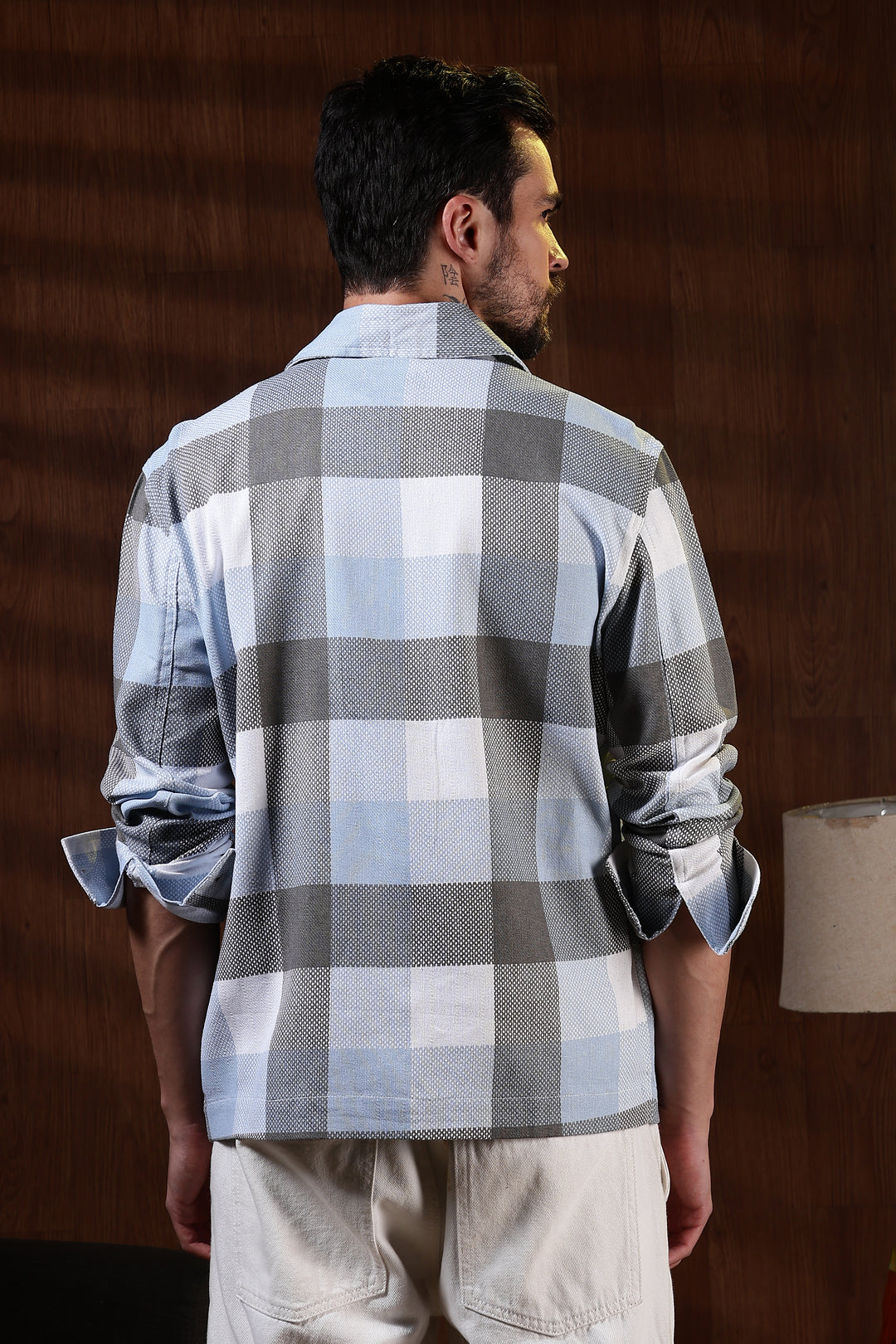 Jute: Blue & White Checks Jacket