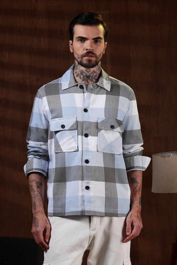 Jute: Blue & White Checks Jacket