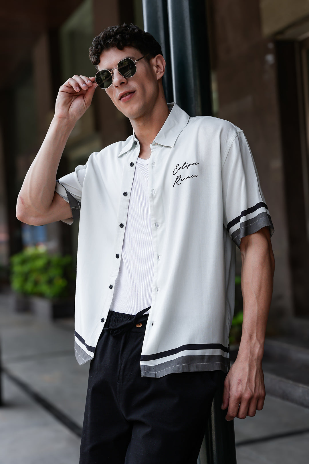 Eclipse Runner: Light Grey Oversized Shirt