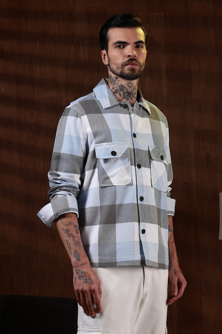 Jute: Blue & White Checks Jacket