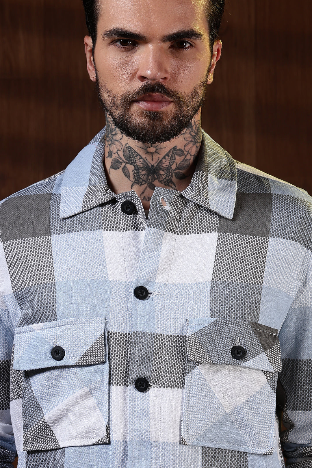 Jute: Blue & White Checks Jacket