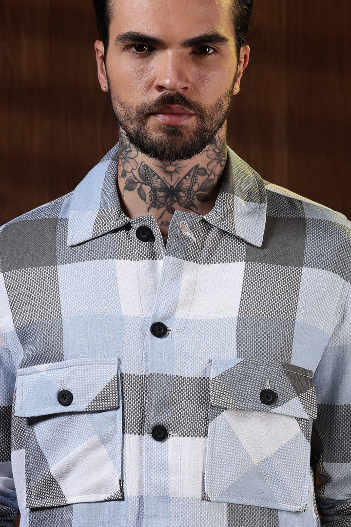 Jute: Blue & White Checks Jacket