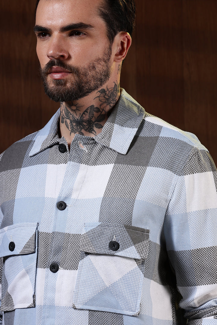 Jute: Blue & White Checks Jacket